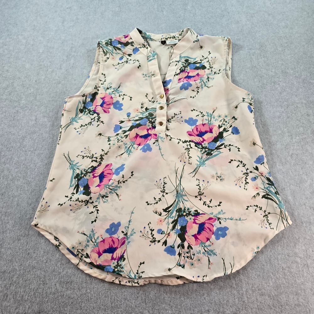 Maruti Floral Print V Neck Sleeveless Tunic Top Blouse Women's Small